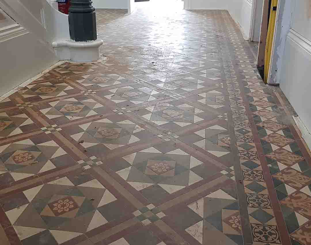 victorian tiled floor before cleaning